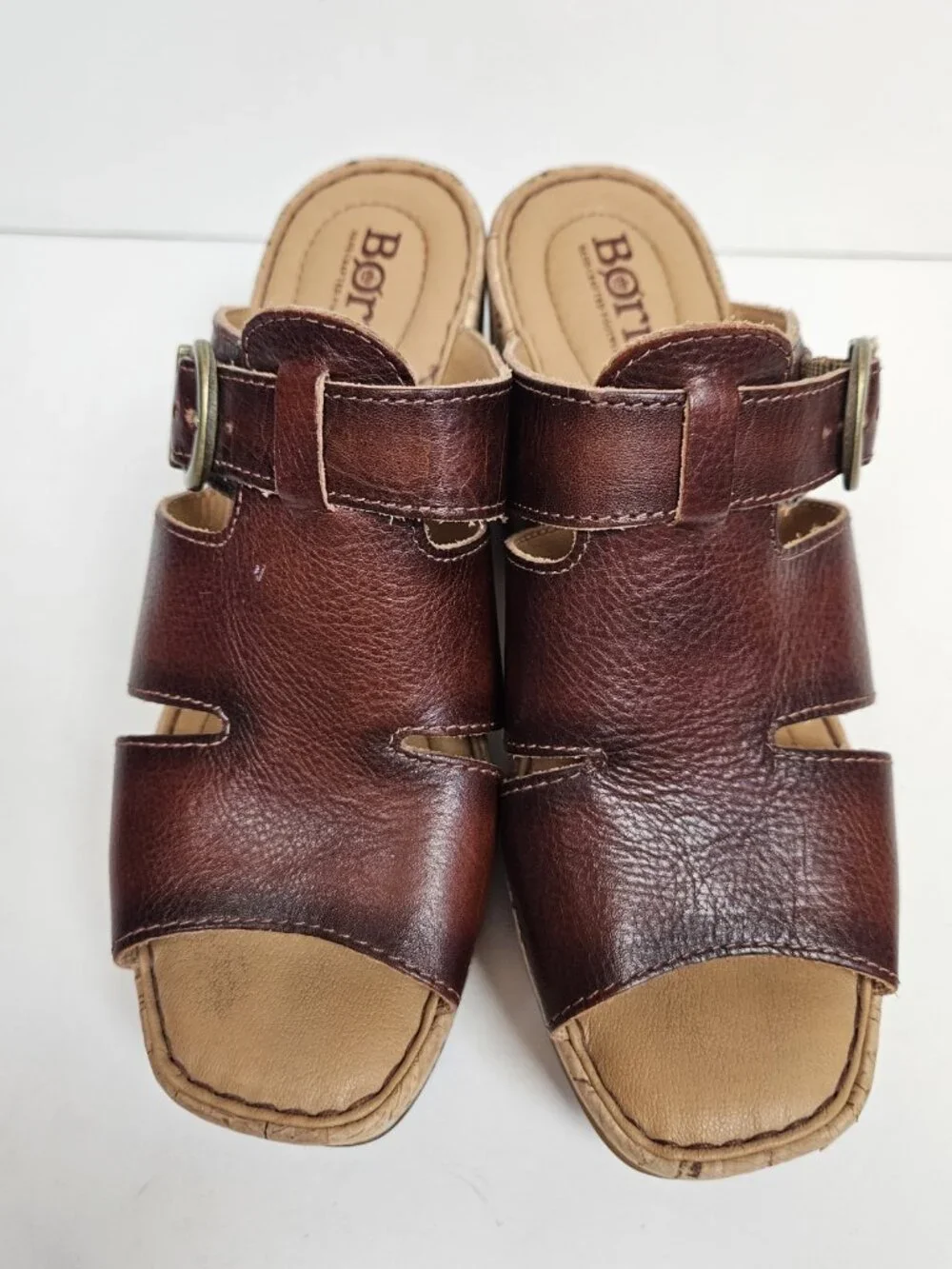 Born Leather Wedge Mules Sandals 6M Buckle 90's Y2K Style Cork